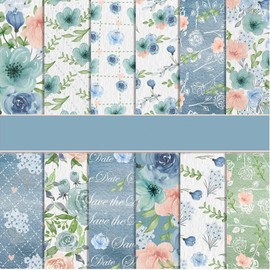 24 Patterned Papers Double-sided 11.8"x 11.8", DIY Photo Frame Background Decorative Page Patterned Paper Pack for Cardmaking Photo Frame (Blue Rose)
