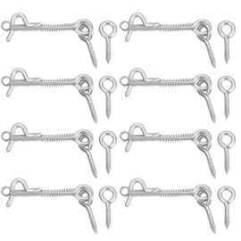 sourcing map 8Pcs 2.5" Cabin Hook Eye Latch, 304 Stainless Steel Spring Hook and Eye Safety Latch Wire Gate Hook and Eye Latch for Wood Window Door Hook
