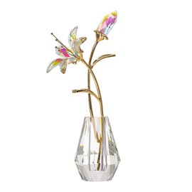 LONGWIN Fiori artificiali di giglio tigre con vaso di cristallo, statuette da collezione rivestite in cristallo AB per casa, matrimonio, idea regalo per festa della mamma, San Valentino