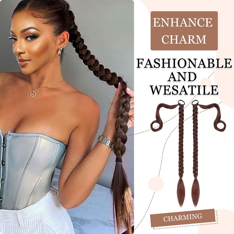 Long Ponytail Extension, 60cm Long Braided Ponytail with Tie Ponytail