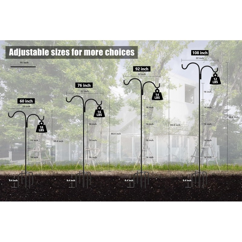Gtongoko Double Shepherds Hook for Outdoor, 108 Inch Bird Feeder