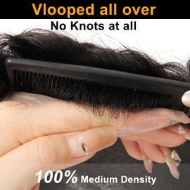 BEEOS 0.06mm Thin Skin Toupee Hair for Men, #1C Black 8x10 Inch Mens Human Hair System 100% Medium Density V-looped No Knot Hairline