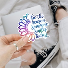 3 Pcs Be The Reason Someone Smiles Today Sticker 3 Inch – Rainbow Glitter Motivational Vinyl Sticker for Positivity, Mental Health, Teacher Gift, Laptop, Water Bottle, Notebook, Mirror, Journal