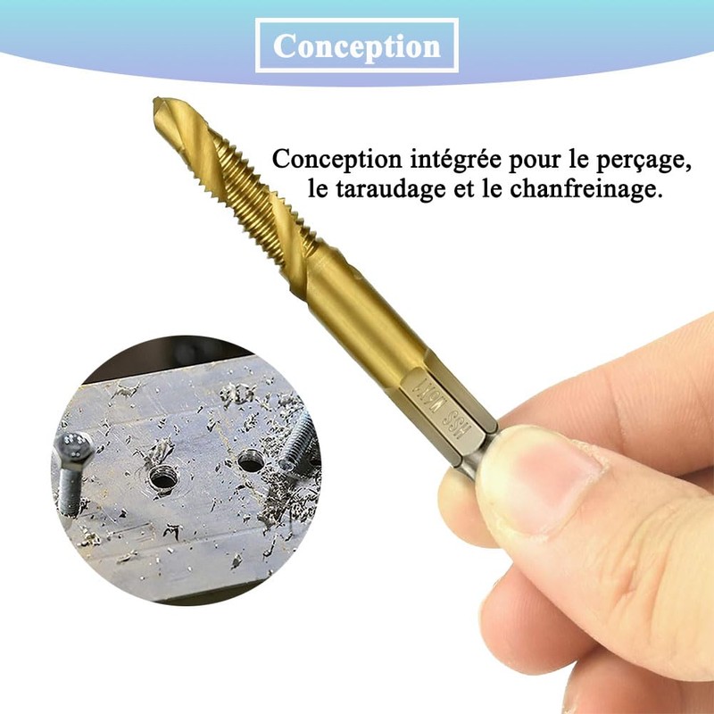 Teocpai 6-Piece HSS Tap Set Titanium Combination Drill Bit with