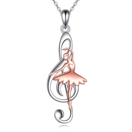 ONEFINITY Ballerina Necklace 925 Sterling Silver Music Note Chain Ballet Dancer Pendant Dancing Jewellery Gifts for Women