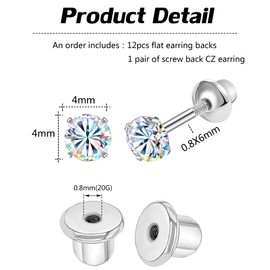 AOEDEJ Stainless Steel Earring Backs Silver Flat Backs for Earrings Screw On Earring Backs Replacements Flat for Studs