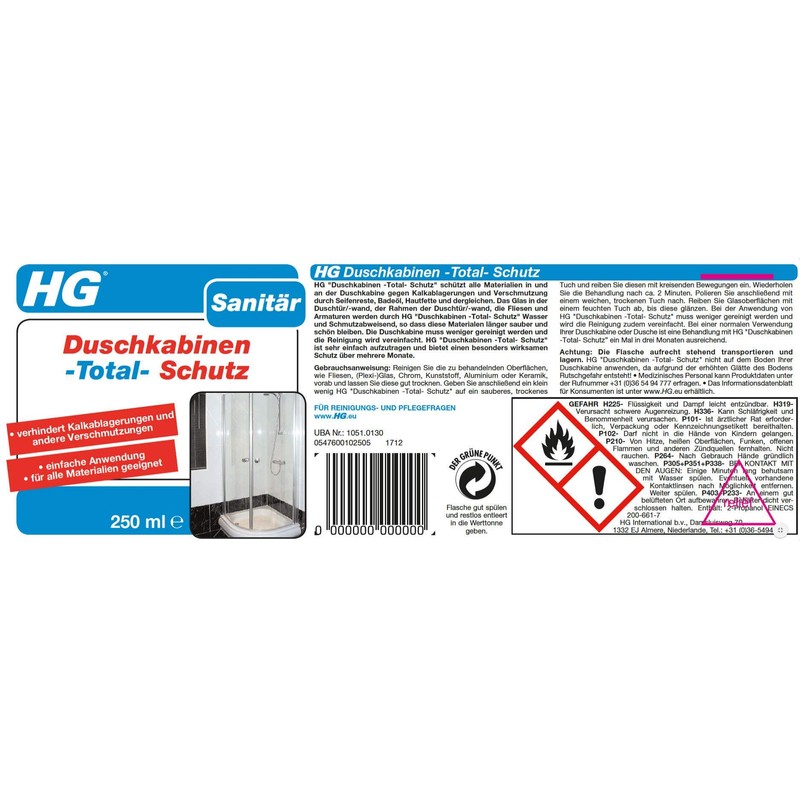 HG Shower Cubicle Total Protection, Prevents Limescale and Soap Residue