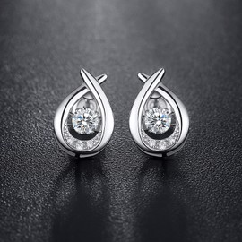 White Gold Stud Earrings for Women Diamond Earrings Sterling Silver Cubic Zirconia Stud Earrings for Women Silver Stud Diamond Earrings