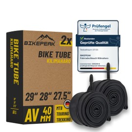 BikePeak 2 x Bicycle Inner Tube MTB 29 28 27.5 Inch with Black Schrader Valve 40 mm – Inner Tube AV Schrader Valve, ETRTO 40/62-584/635 Set of 2 Tubes Kilimaharo