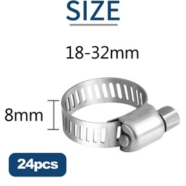 24pcs Stainless Steel Car Vehicle Drive Hose Clamp Fuel Line Worm Clip Hose Clips Metal Fuel Line Clamp Adjustable Worm Drive Hose Clamps for Plumbing,Automotive And Mechanical Applications
