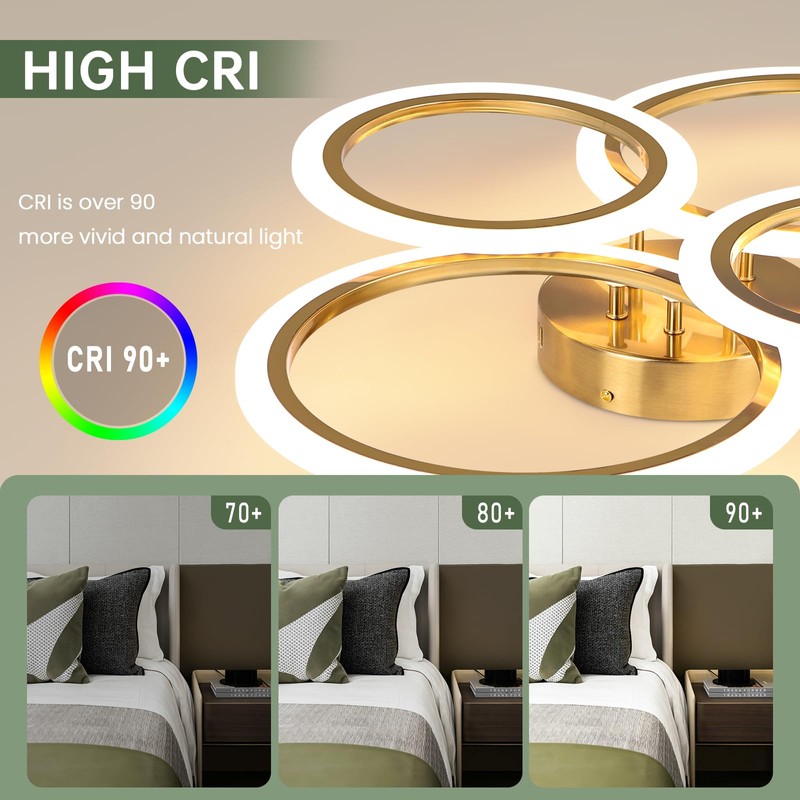 Vloitgol Modern LED Ceiling Light, 4 Rings LED Dimmable Flush