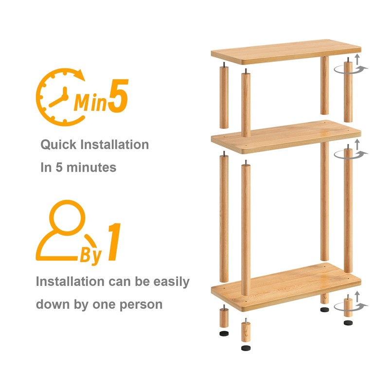 Apicizon Small Narrow Side Table, 3-Tier Skinny End Table for