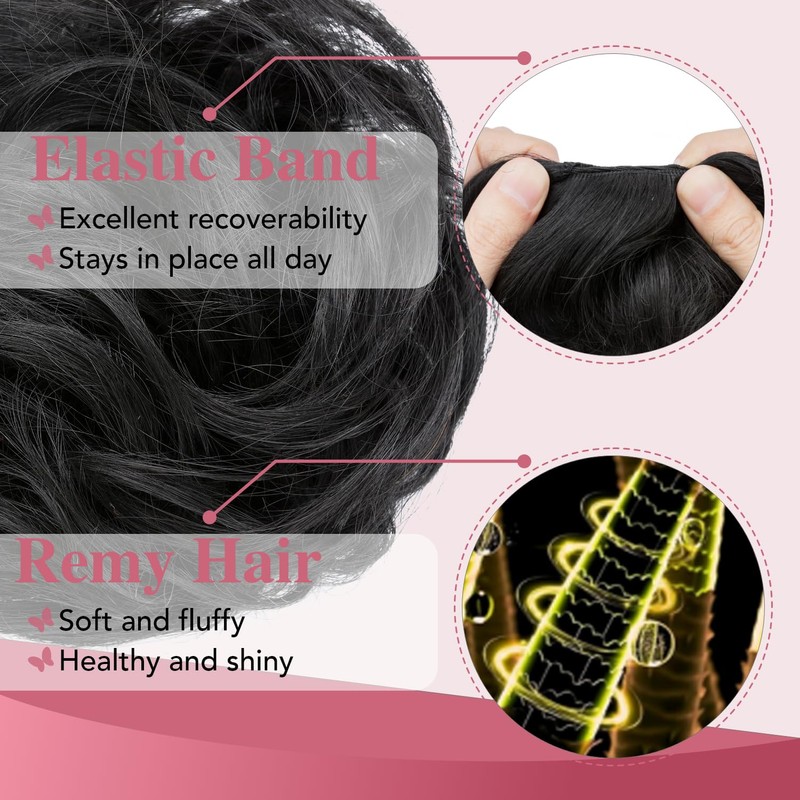TESSHAIR Thick Human Hair Messy Bun, 100% Real Hair Bun