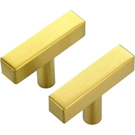 Ravinte 20 Pack Gold T Bar Cabinet Knobs 2 Inch Square Cabinet Pulls Brushed Brass Single Hole Kitchen Cabinet Handles