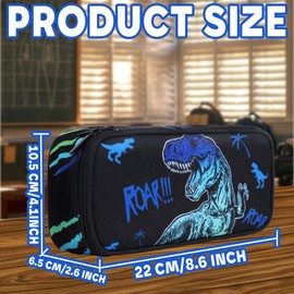 XIAOMMTFC Dinosaur Pencil Case Black Dinosaur Pencil Box 8.6 * 4.1 * 2.6 inches(L*W*H)