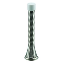 Prime-Line MP10126 Tope de puerta, 4 pulgadas de alcance, acero con resorte, cromo satinado, resistente (paquete de 5)