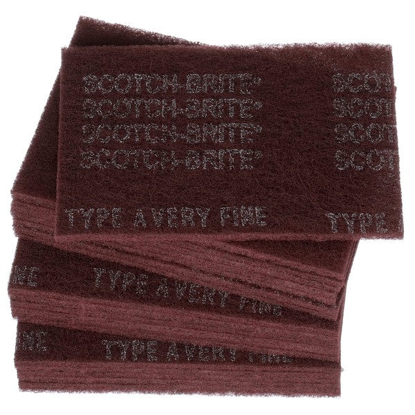 Scotch-Brite General Purpose 7447 Hand Pad, Very Fine Grade, 6 in x 9 in, Pack of 20, Aluminum Oxide, Surface Preparation, Scuffing, Blending, Cleaning, Maroon