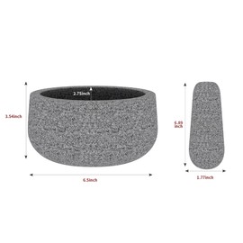 Portable Mortar and Pestle Set - 6.5 Inch 3.5-Cup Molcajete Mortar Manual Stone Grinder Unpolished Granite Bowl for Grinding Spices and Avocado Sauce