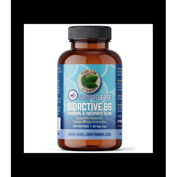 PURE LAB VITAMINS Bioactive B6 Pyridoxal-5-Phosphate 50 mg Slow Release 60 Veggie Caps