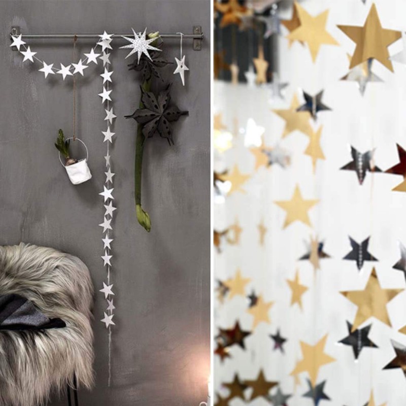 Yuccer 2 Pack Paper Garland Decorations Glitter Star Garland Hanging