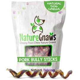 Nature Gnaws Pork Bully Stick Springs for Dogs 7-8" (12 Count) - Long Lasting for Small and Medium Dogs - Natural Bacon Dog Chew Treats - Rawhide Free