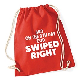 Hippowarehouse And on the 8th day God Swiped right Drawstring Cotton School Gym Kid Bag Sack 37cm x 46cm, 12 litres