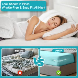 4 Pcs Bed Sheet Holder, Sheet Holders for Corners with Lock Strips, Heavy Duty Fitted Sheet Holder for Mattress Protectors, Blankets, Bedding, Bedsheet Holder Clips Fit All Mattress Sizes (Gray)