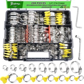 200PCS 304 Stainless Steel Hose Clamp Kit & Thumb Screw Hose Clamp Assortment, 1/4"-2"(6-51mm) Hose Clamps Stainless Steel Adjustable,Worm Gear Hose Clamps Kit for Automotive,Radiator Pipe,Plumbing