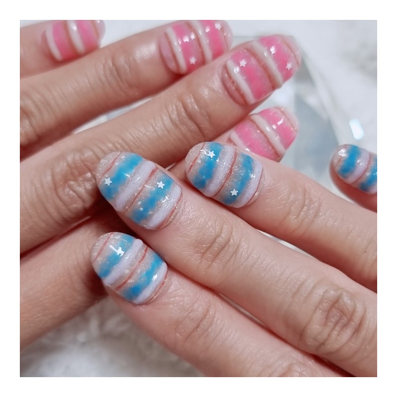 Cozy cat handmade nail tips - Blue / 포근한 고양이