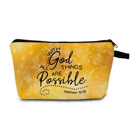 MoCaliduccious Christian Gifts for Women Birthday Gift for Sister Friends With God All Things Are Possible Makeup Bag (Golden)