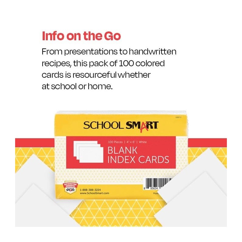 School Smart Unruled Index Cards, 4 x 6 Inches, White,