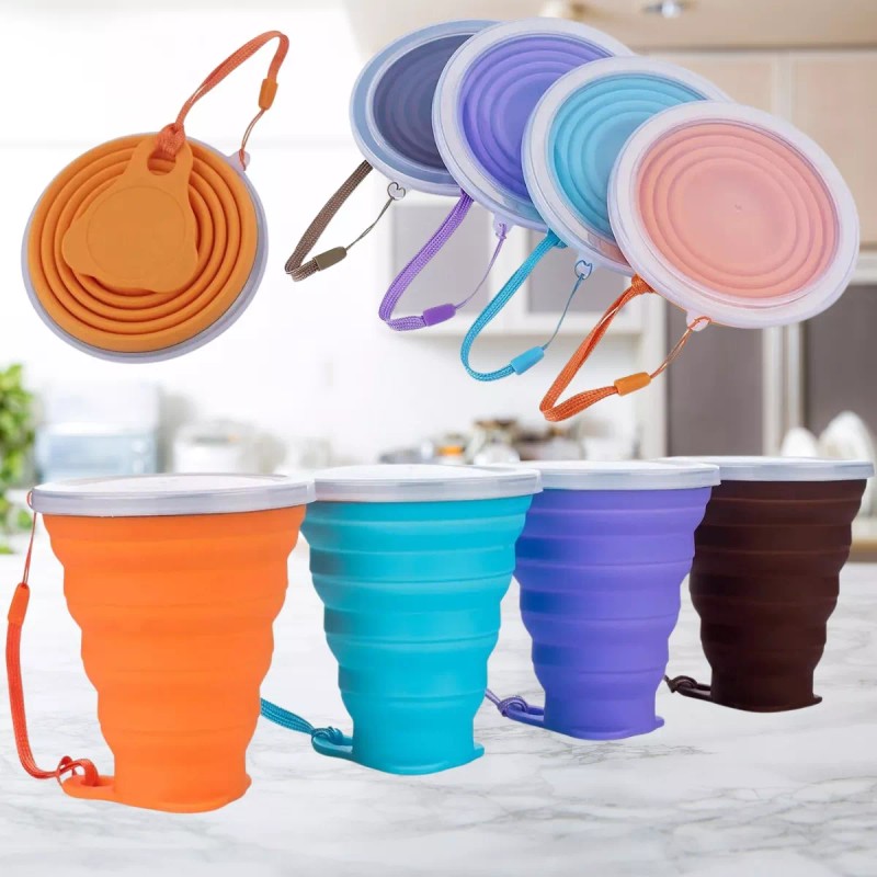 Mafab 5 Pieza Vaso De Silicona Plegable Con Tapa Y