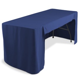 Lann's Linens Premium 6' Trade Show Table Cover - Open Back Fitted Tablecloth - Navy Blue