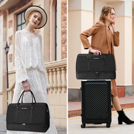 BOLOSTA Weekender Bags for Women with Shoe Compartment & Wet Pocket, Large Carry on Overnight Bags with Toiletry Bag, Personal Item Travel Duffle Tote Bag for Travel, Gym, Business (Black)