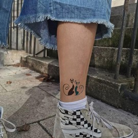 Oottati 2 Sheets Tiny Small Temporary Tattoos For Women Men Finger Hands Neck Wrist Face, Cute Long Lasting Cartoon Fake Tattoo Stickers For Kids Boys Girls Black Blue Cat Totem