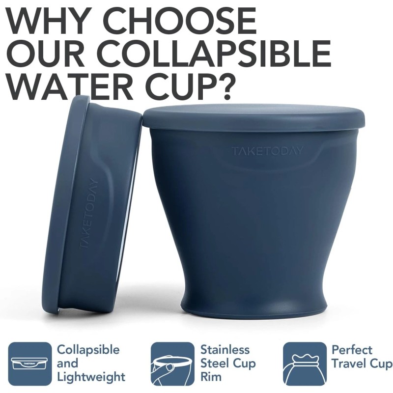 TakeToday 8oz Collapsible Silicone Travel Cup w/ Lid & Bag