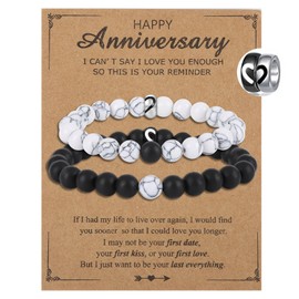 Emereau Matching Bracelets for Couples, Bead Couple Bracelet for Him And Her, Long Distance Bracelets for Boyfriend Girlfriend Promise Bracelet Relationship Bracelets Valentine's Day Happy Anniversary