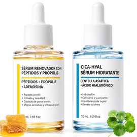 Centella Asiatica Suero y CICA Péptidos Propóleo Suero, 2 En 1 Kit de Sérum Coreana, Cuidado Antiedad y Reparador,Hidrata profundamente con una fórmula natural, apta para todo tipo de piel. (1 Centella y 1 Péptidos)