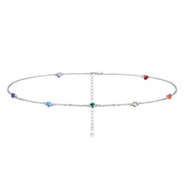 Chakra Choker Necklace Sterling Silver 7 Chakra Summer Beach Choker Necklace Jewellery Birthday Christmas Gifts for Women Wife Girlfriend 13 + 3 Inches, Sterling Silver, Cubic Zirconia