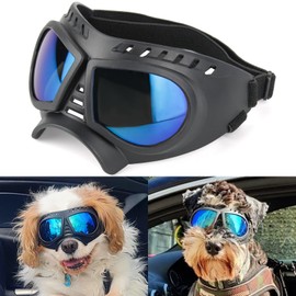 NAMSAN Dog Goggles Small Breed, UV-Protection Doggie Sunglasses for Small to Medium Dogs, Soft Doggy Eye Protection, Anti-Fog Anti-Dust Windproof Snowproof, Adjustable Straps, Blue Lens