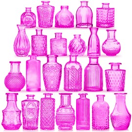 KOIUEYW Glass Bud Vases Set of 24, Purple Vintage Small Vases for Flowers, Mini Glasses in Bulk, Small Flower Design for Centerpieces Wedding Decorations Home Flower Party Decor