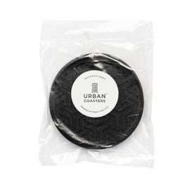 URBAN COASTERS Drink Coasters for Tabletop Protection - Set of 4 No-Slip Silicone Rubber Coasters for Coffee Table, Desk & More - USA-Made Coasters for Drinks w/Liquid-Catching Grooves (Classic Black)