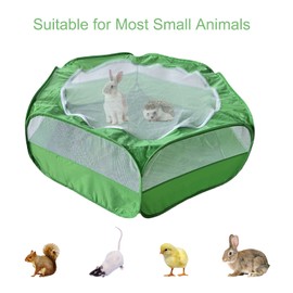 Small Animal Playpen with Zippered Mesh Cover - Portable Foldable Chicken Brooder Box, Indoor Outdoor Enclosure for Guinea Pigs, Bunny, Rabbits, Ferrets, Chinchillas, Kittens (Green)