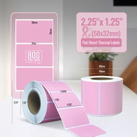 Hotlabel Flat Thermal Labels, 29 mm x 57 mm, Direct Thermal Labels, Square Labels for Thermal Label Printer, Barcode Shipping, Desktop Printer Stickers, 1 Roll, 800 Labels, Pink