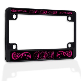Fastasticdeals Metal Insert Bike License Plate Frame Letters with Pink Pattern Weatherproof Motorcycle Accessories Black 4 Holes Solid Insert
