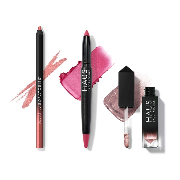 HAUS LABORATORIES By Lady Gaga 3 Ways to Sun Holiday Set | Gel Eyeliner, Matte Lip Liner and Liquid Eye Shadow in Rose Gold in Pouch Vegan and Cruelty Free | Set of 3
