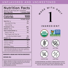Truvani Organic Whey Protein Powder | Unflavored | 20g Grass Fed Whey Protein | 20 Servings | USDA Organic & Non-GMO | Gluten Free | No Gums, No Soy, No Stevia, No Added Sugars