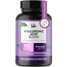 LIFE 360+ Ácido Hialurónico | 540 Miligramos 120 Cápsulas | Adicionado con Vitamina E (Alfa Tocoferol) | Suplemento Alimenticio Hialu-E