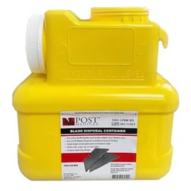 Case of 12 – 1 Gallon Blade Disposal Containers by Post Medical – Razor & Blade or Cutting Tool Containers with Locking Caps, Wall-Mount Compatible, Leak-Resistant