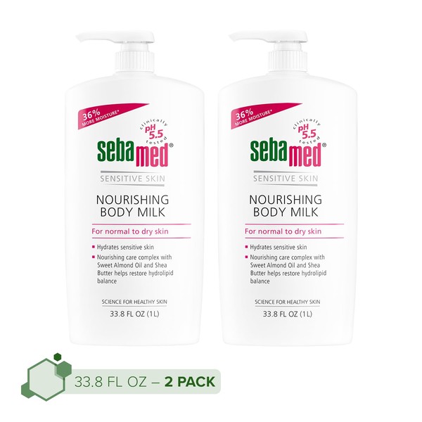 SEBAMED Hydrating Body Milk Fast Absorbing Non-Greasy Moisturizer with Shea Butter and Jojoba Oil Dermatologist Recommended Moisturizer (1 Liter) Pack of 2
